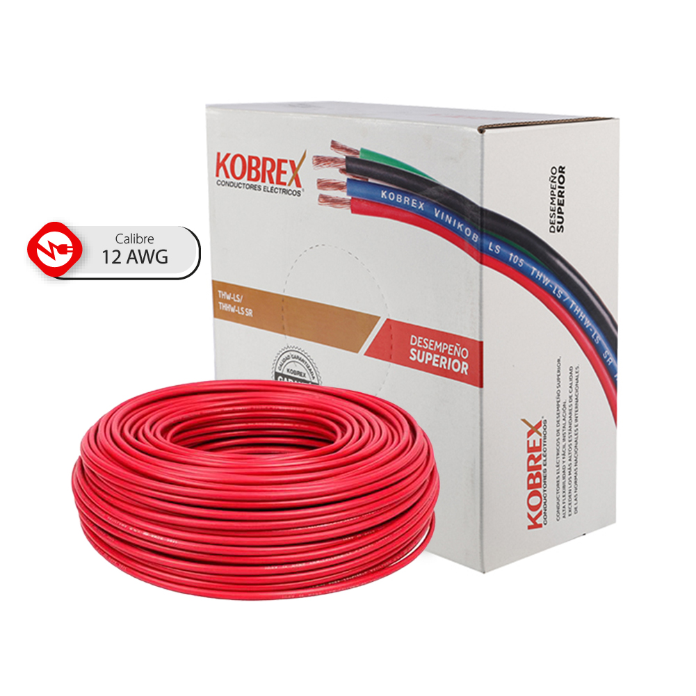 Caja 100 Mts, Cable rojo, THW, Cal 12, AWG, 100% COBRE KOBREX