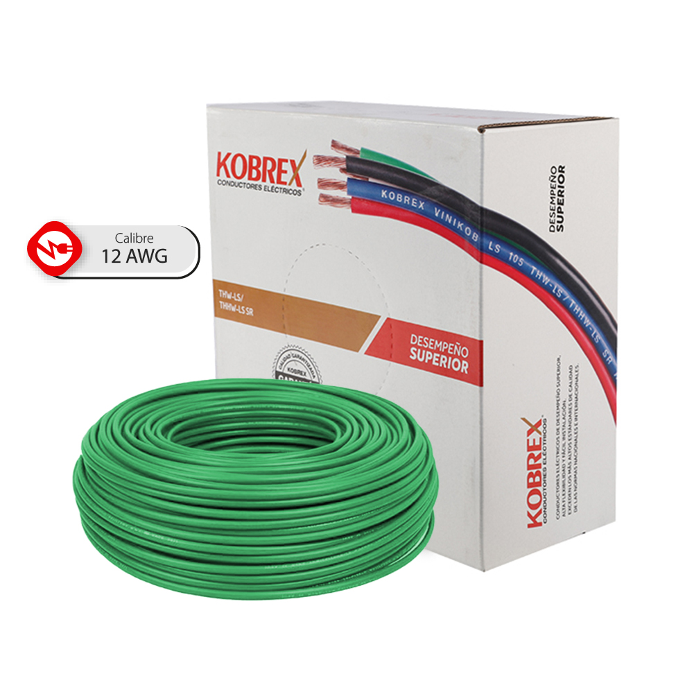 Caja 100 Mts, Cable verde, THW, Cal 12, AWG, 100% COBRE KOBREX