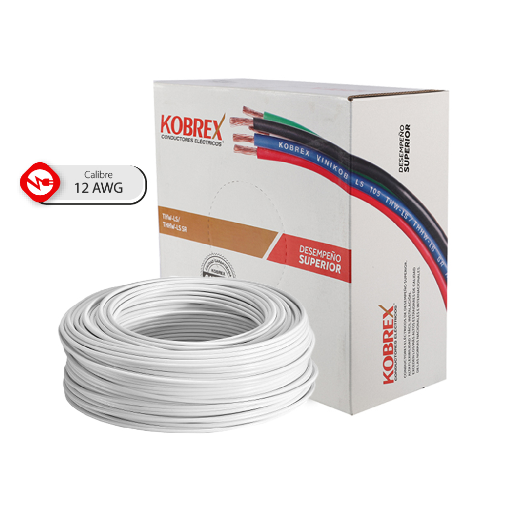 Caja 100 Mts, Cable blanco, THW, Cal 12, AWG, 100% COBRE KOBREX