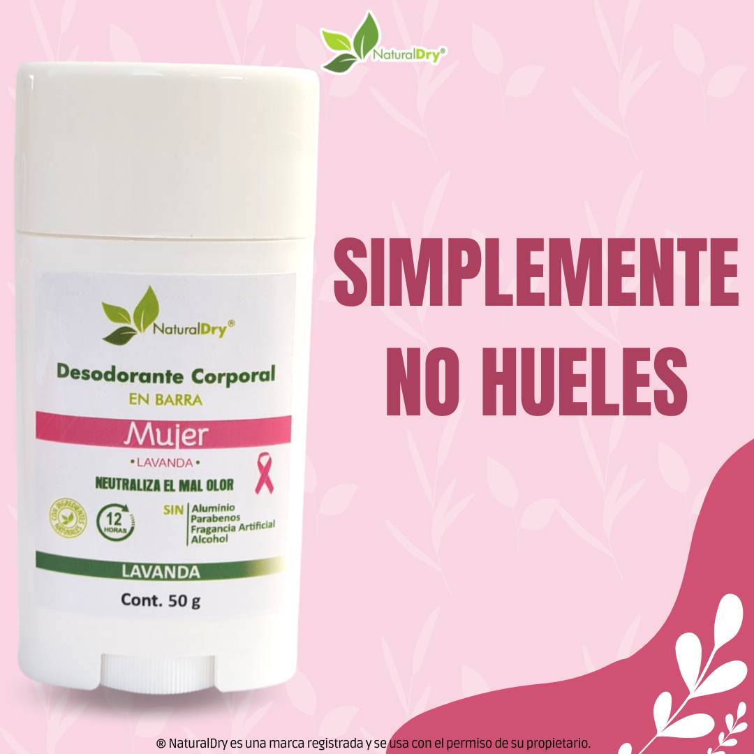 NaturalDry - 1 Desodorante corporal en barra para mujer - Sin aluminio - Neutraliza el mal olor