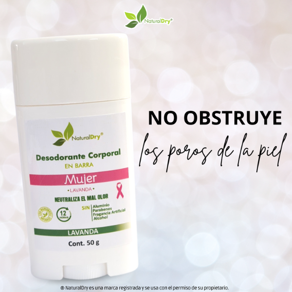 NaturalDry - 1 Desodorante corporal en barra para mujer - Sin aluminio - Neutraliza el mal olor