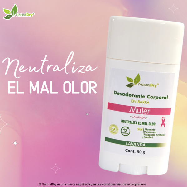 NaturalDry - 1 Desodorante corporal en barra para mujer - Sin aluminio - Neutraliza el mal olor