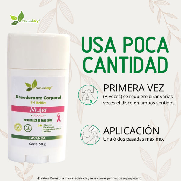 NaturalDry - 1 Desodorante corporal en barra para mujer - Sin aluminio - Neutraliza el mal olor