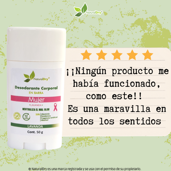 NaturalDry - 1 Desodorante corporal en barra para mujer - Sin aluminio - Neutraliza el mal olor