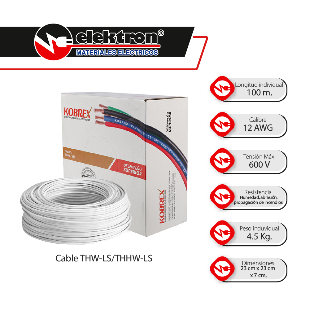 Caja 100 Mts, Cable blanco, THW, Cal 12, AWG, 100% COBRE KOBREX
