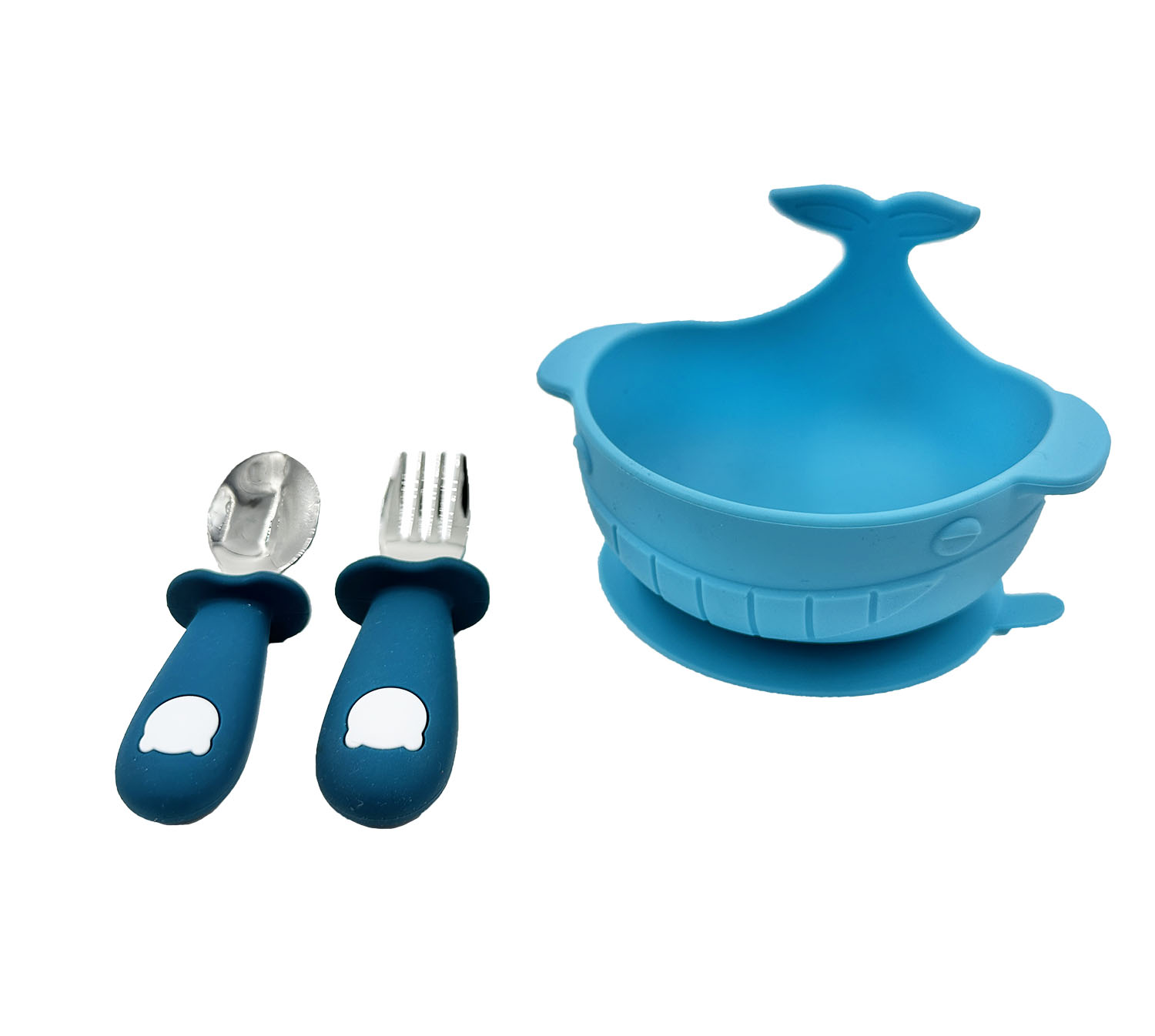 Plato para Bebé Adherente en Forma de Ballena y Cubiertos, Vajilla para Bebé