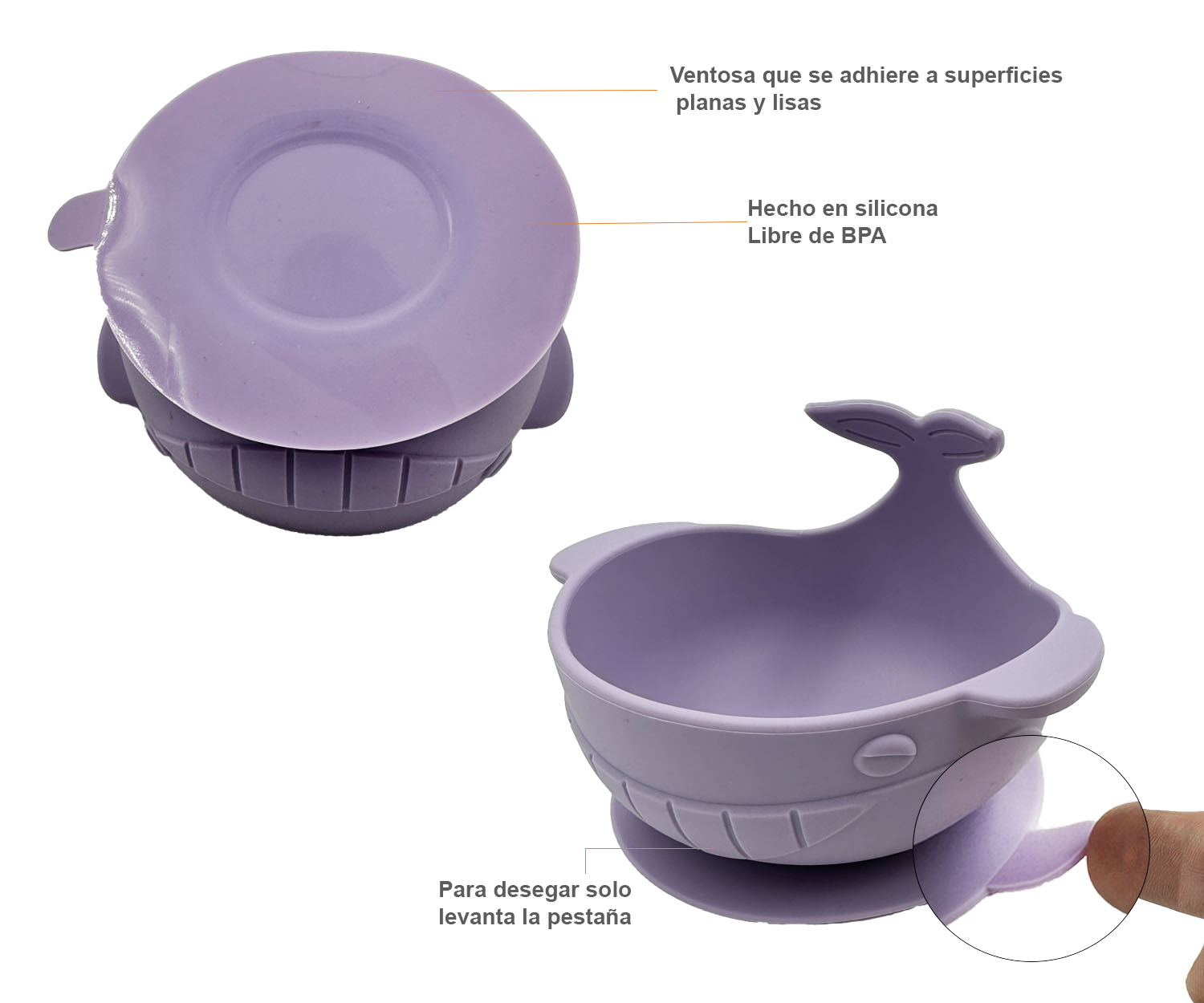 Plato para Bebé Adherente en Forma de Ballena y Cubiertos, Vajilla para Bebé