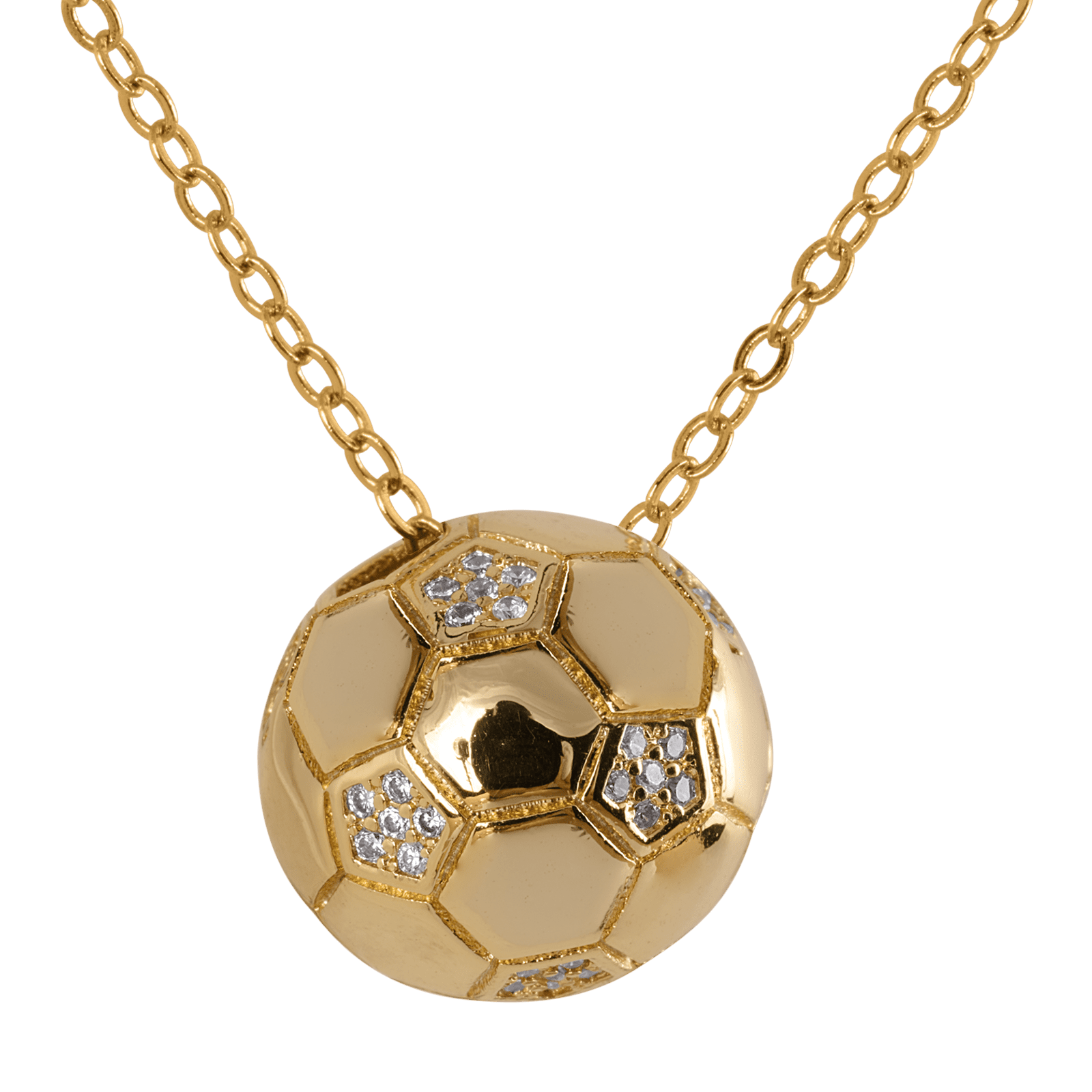 LuckyLy Collar Mujer de Balón de Fútbol Soccer con Zirconia Cúbica , Cadena y Dije con Baño de Oro 14k - Modelo Monda