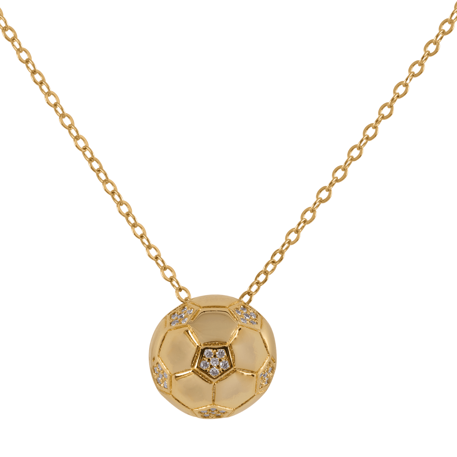 LuckyLy Collar Mujer de Balón de Fútbol Soccer con Zirconia Cúbica , Cadena y Dije con Baño de Oro 14k - Modelo Monda