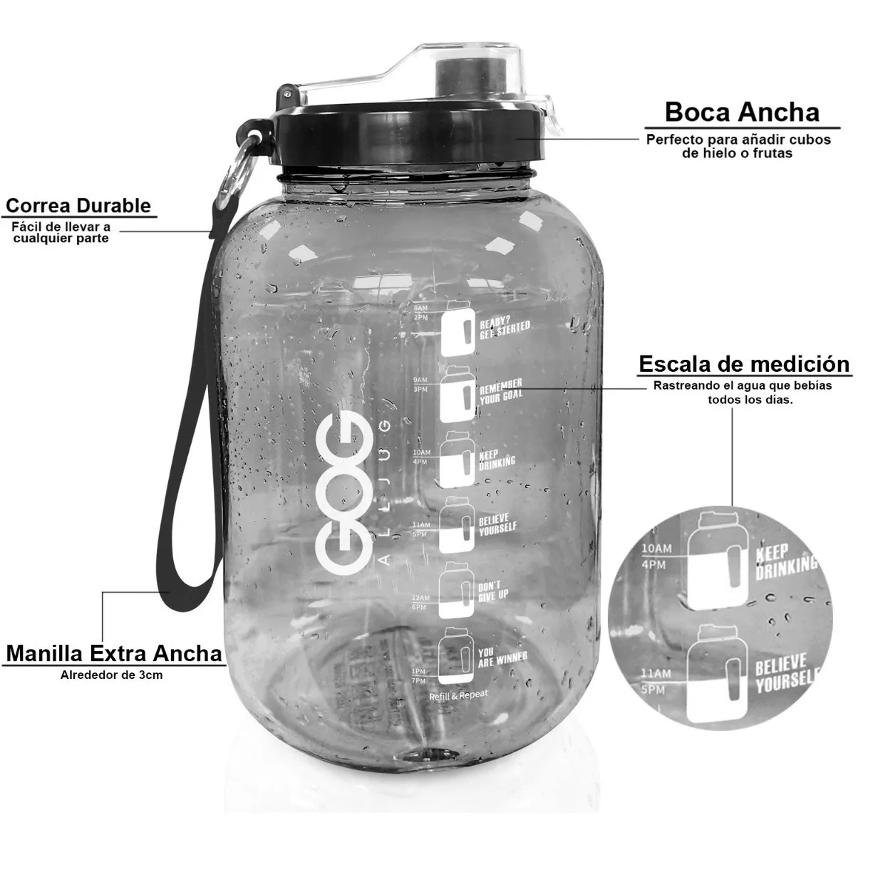 Botella de Agua Camping Medio Galon Negro