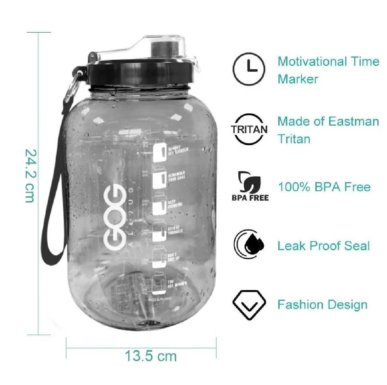 Botella de Agua Camping Medio Galon Negro