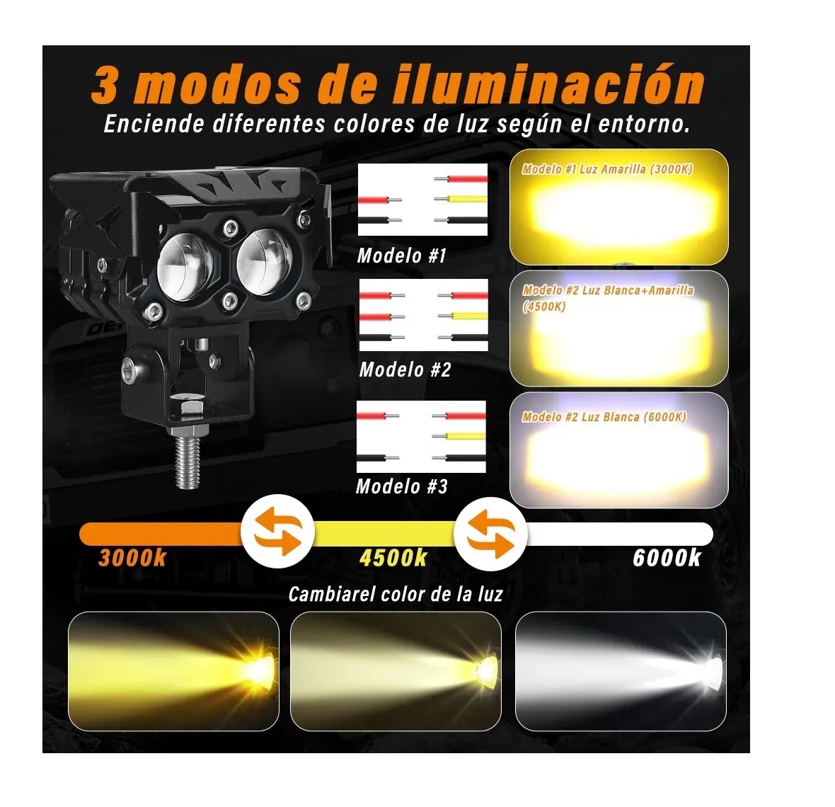 Par Faros De Lupa Doble Color Spot 120w Luz Niebla Auto Moto