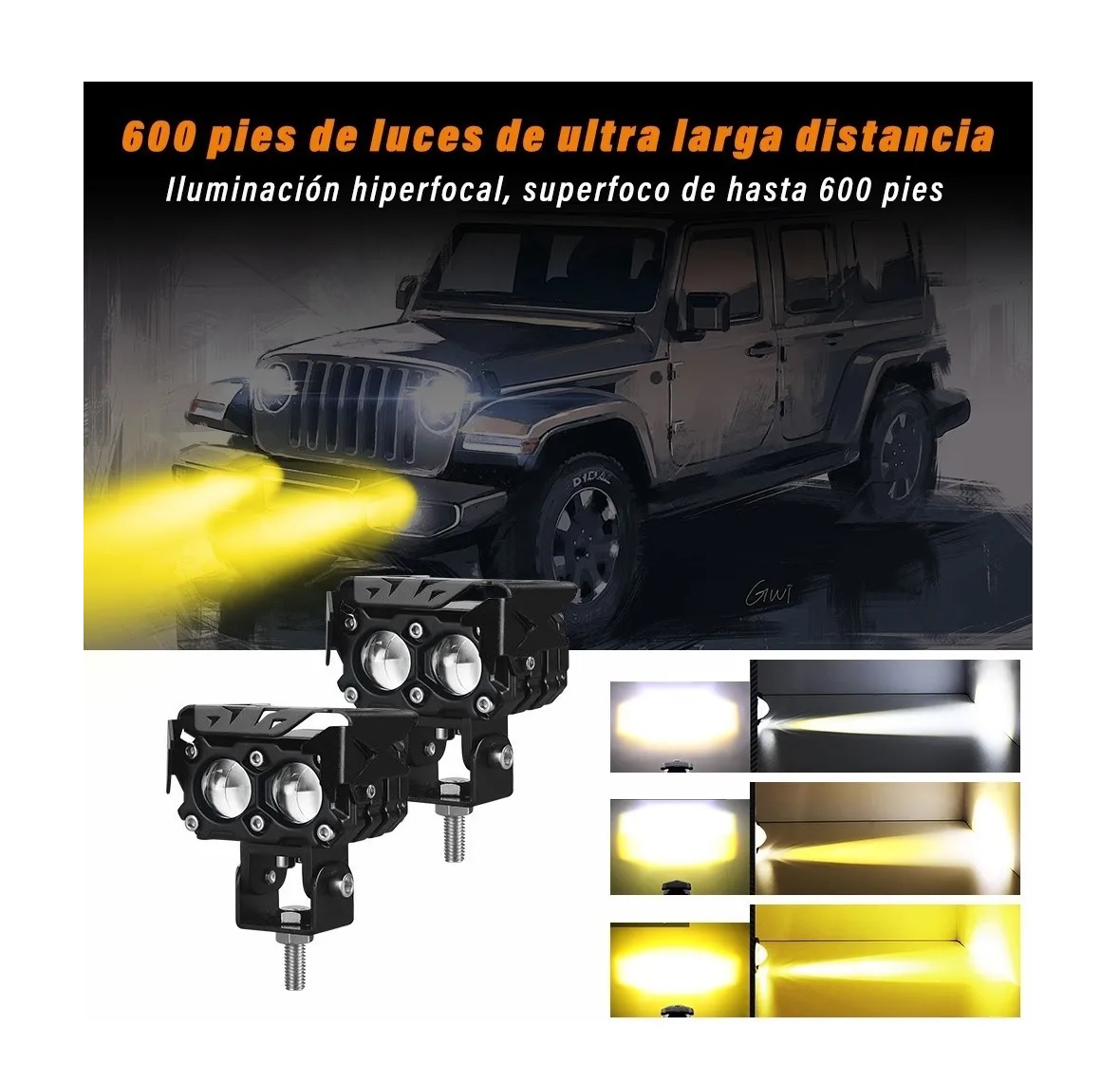 Par Faros De Lupa Doble Color Spot 120w Luz Niebla Auto Moto
