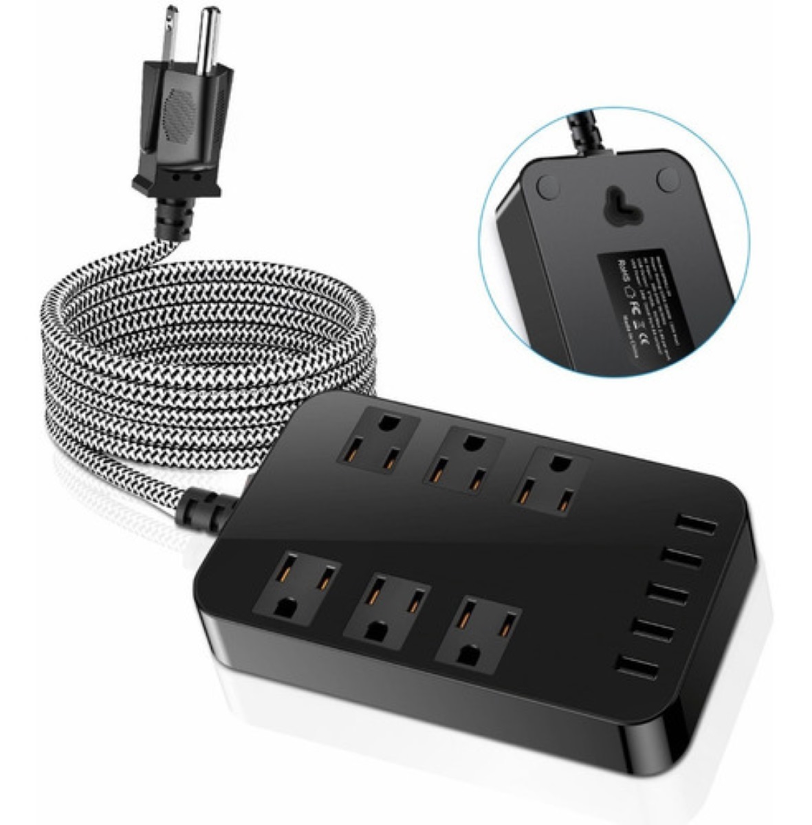 Multicontacto Regleta Enchufe Con Usb Protector Sobretensión Negro