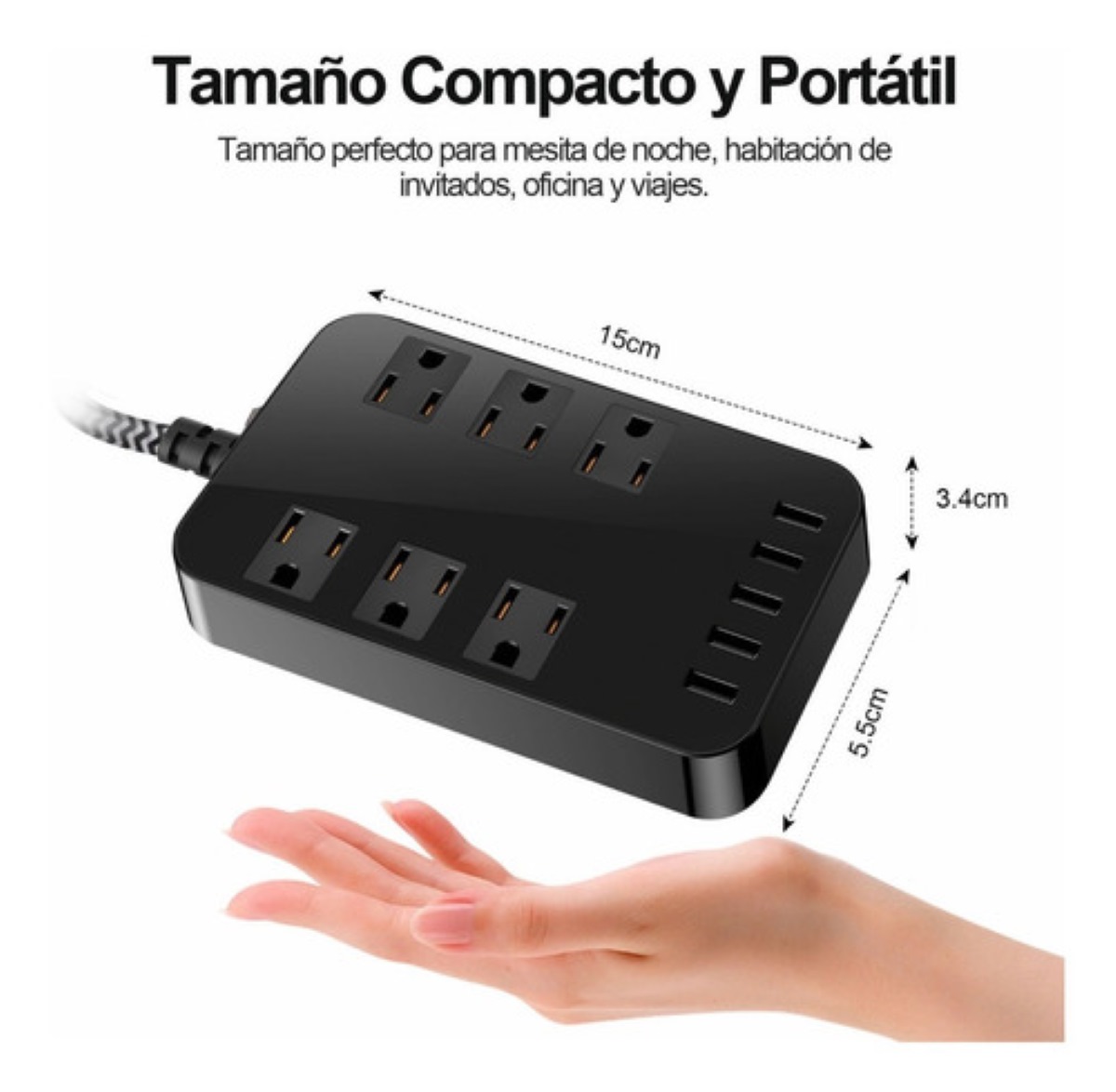 Multicontacto Regleta Enchufe Con Usb Protector Sobretensión Negro