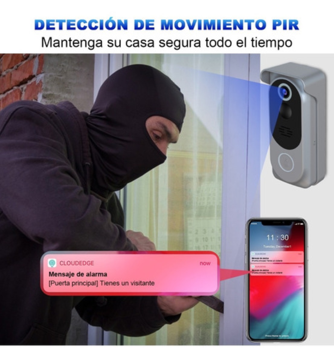 Cámara De Timbre 2k Hd Video Timbre Inalámbrico Inteligente Gris