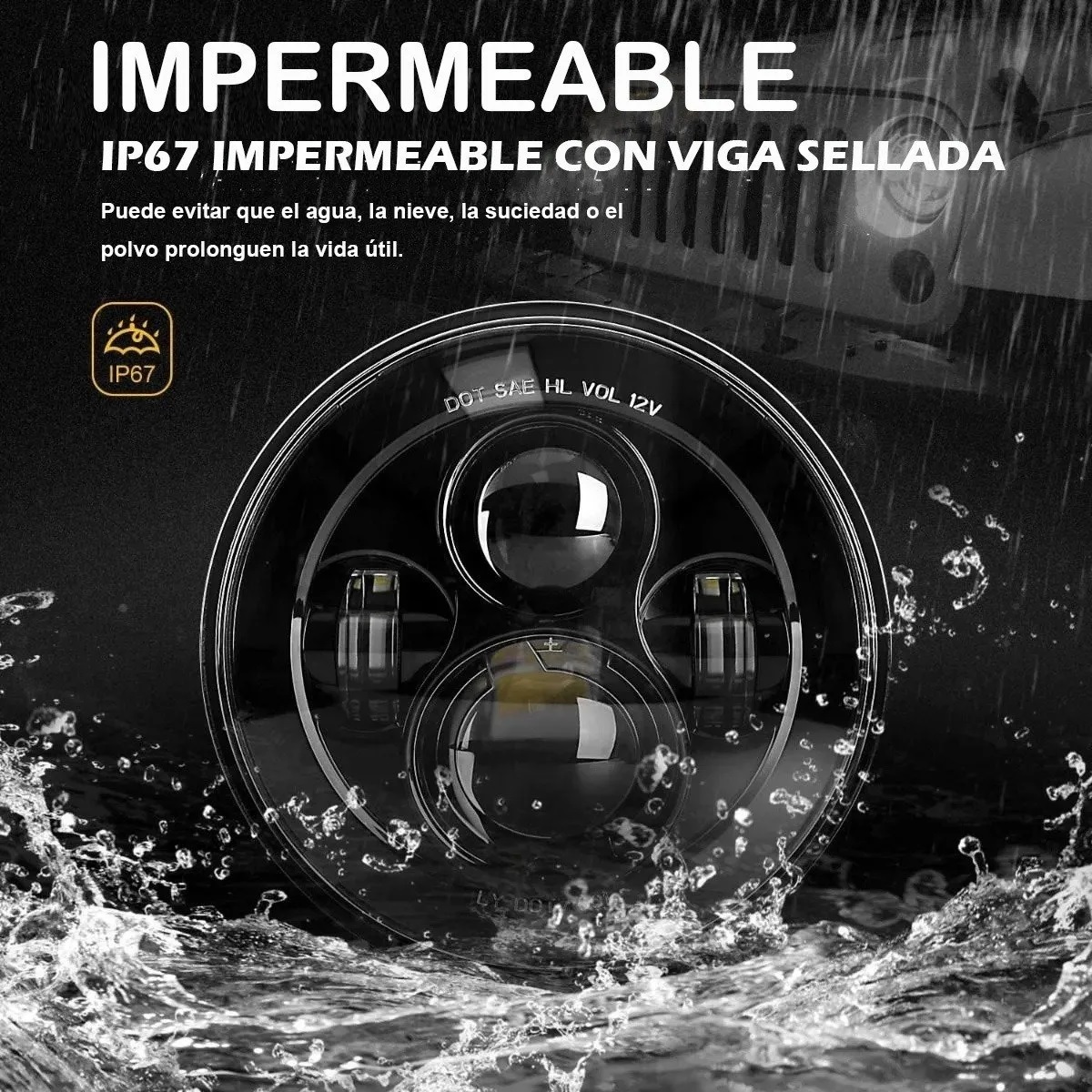 Faro Led 7'' Redondo Para Jeep/moto/ojos De Ángel