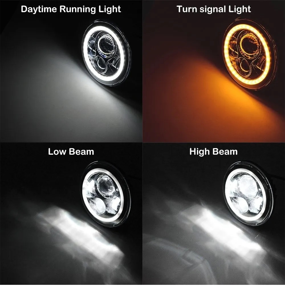 Faro Led 7'' Redondo Para Jeep/moto/ojos De Ángel