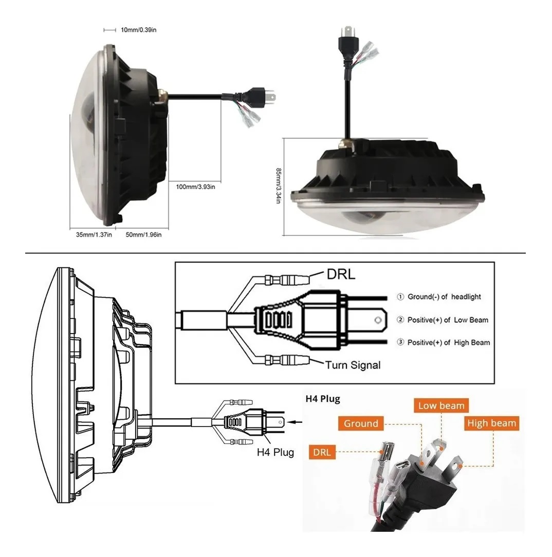 Faro Led 7'' Redondo Para Jeep/moto/ojos De Ángel