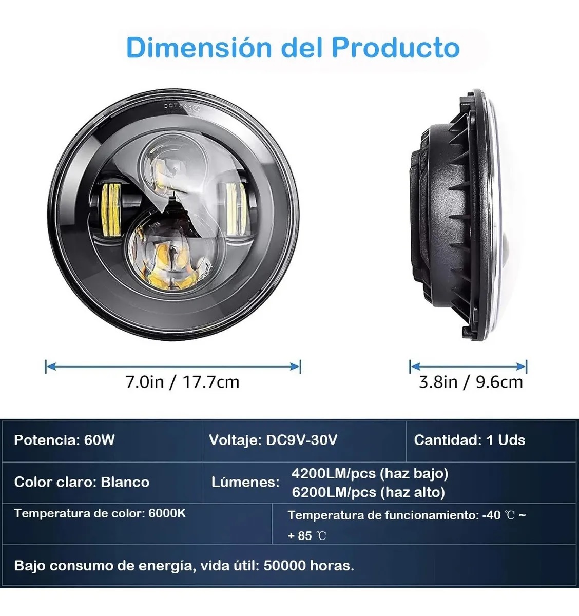 Faro Led 7'' Redondo Para Jeep/moto/ojos De Ángel