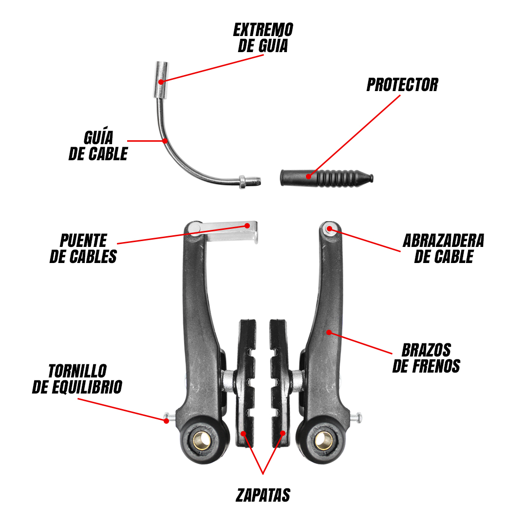 Juego Completo De Frenos V-Brake Bicicleta Acero Plastificado