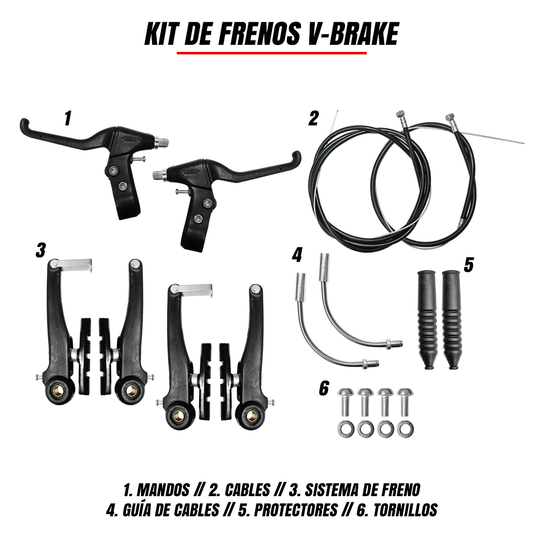 Juego Completo De Frenos V-Brake Bicicleta Acero Plastificado