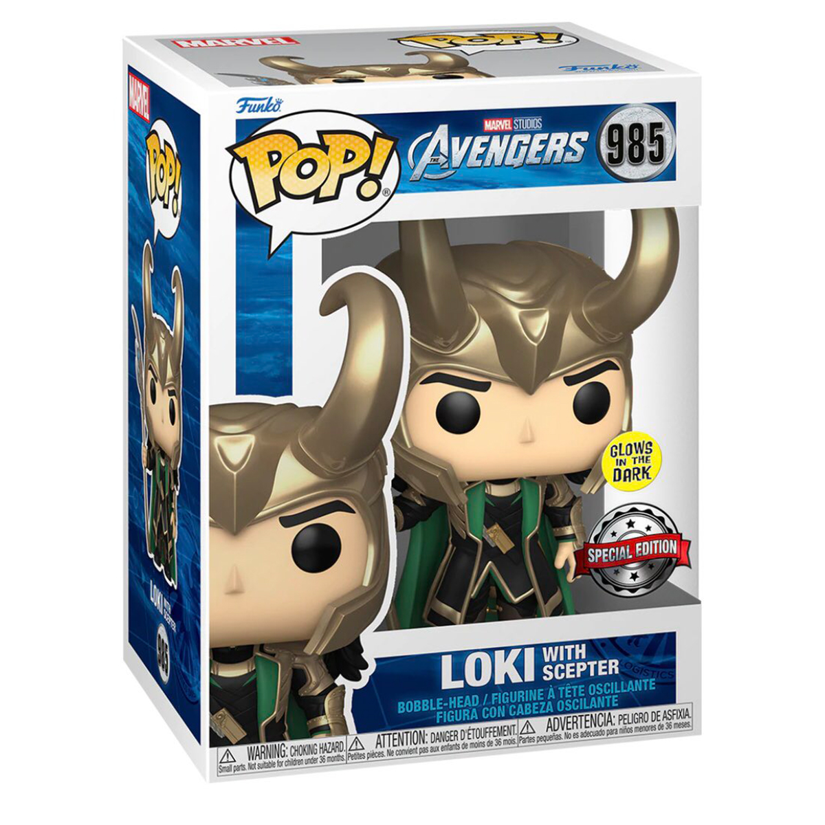 Funko Pop Loki Con Cetro #985 Avengers Glow Marvel Figura Original