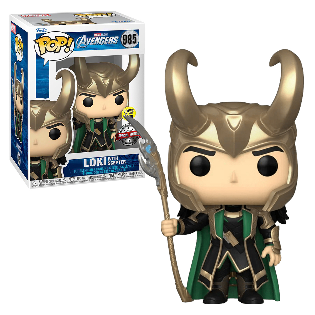 Funko Pop Loki Con Cetro #985 Avengers Glow Marvel Figura Original
