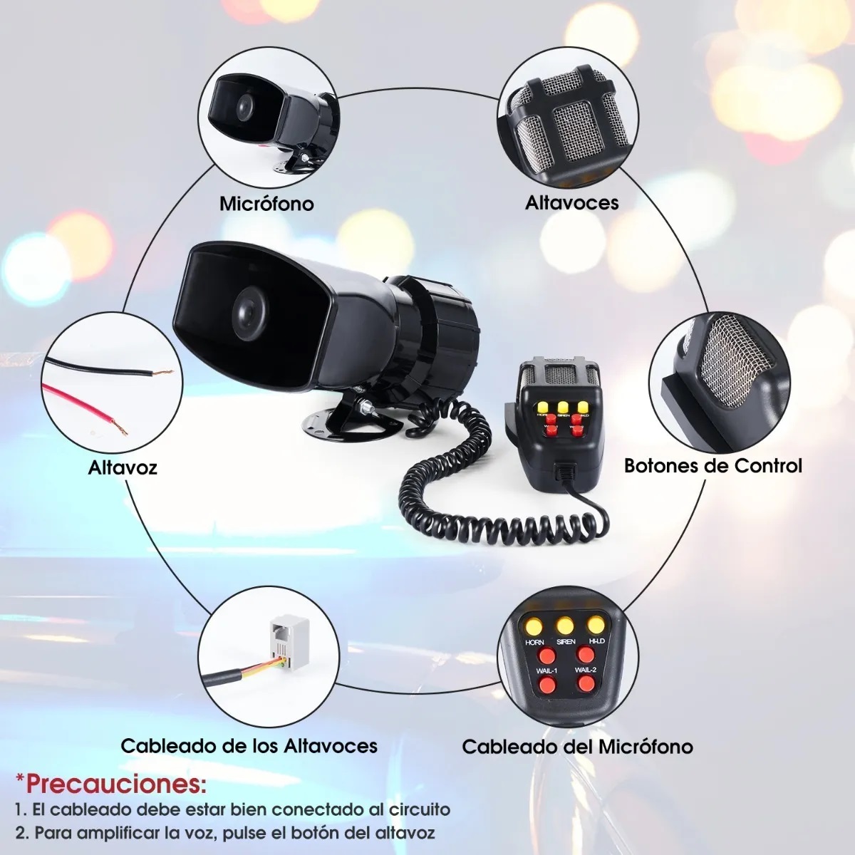 Sirena 7 Tonos Policía Pato Patrulla Con Altavoz Emerge 100w