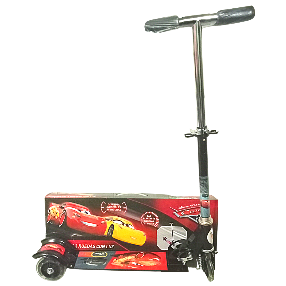 Scooter Plegable Y Ajustable Con 3 Ruedas Cars Negro Con Luz