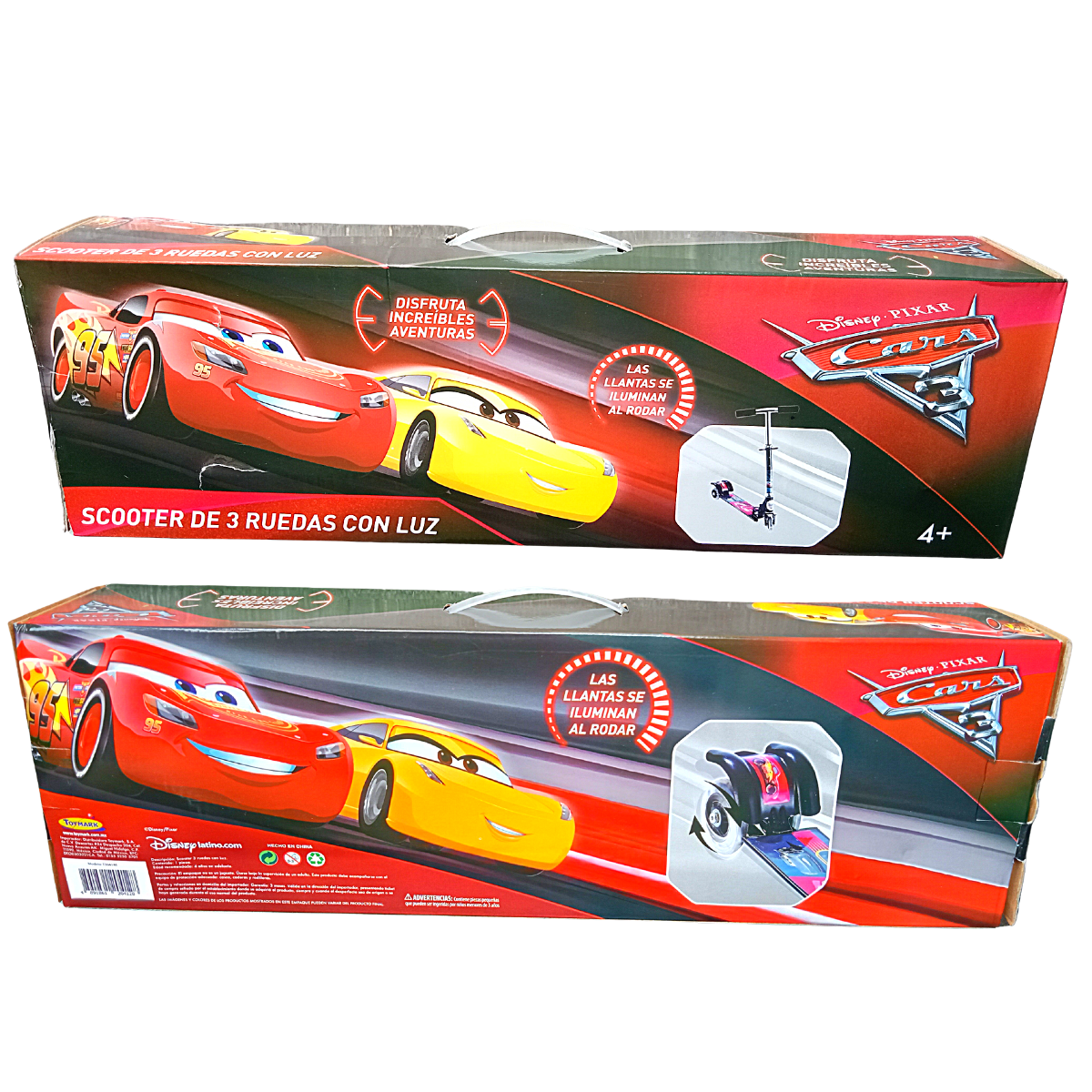 Scooter Plegable Y Ajustable Con 3 Ruedas Cars Negro Con Luz