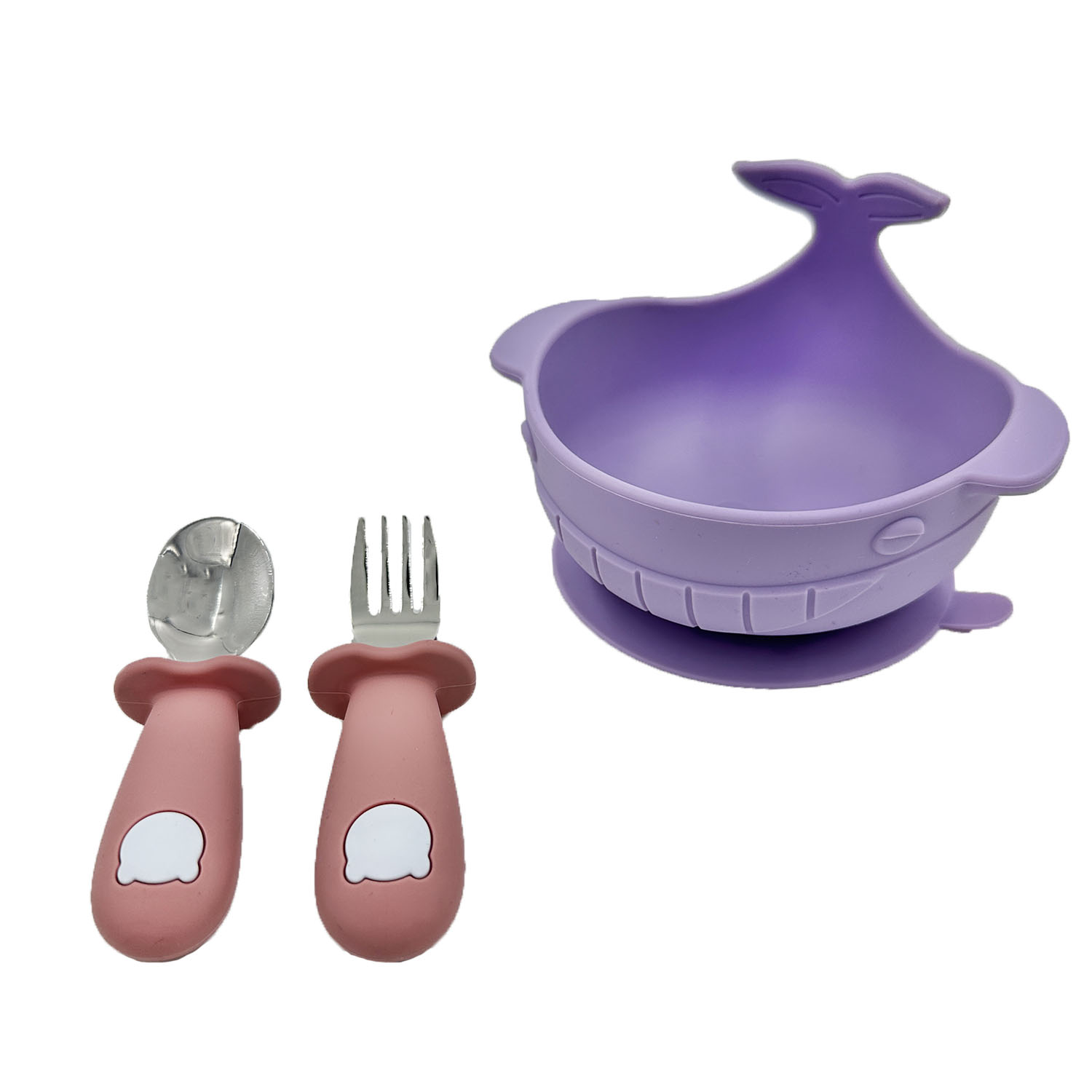 Plato para Bebé Adherente en Forma de Ballena y Cubiertos, Vajilla para Bebé