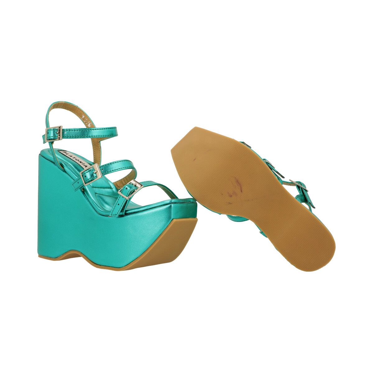 Sandalia de Plataforma Trendy Con Látigos Ajustables Napa Metálica Verde Botella Para Mujer