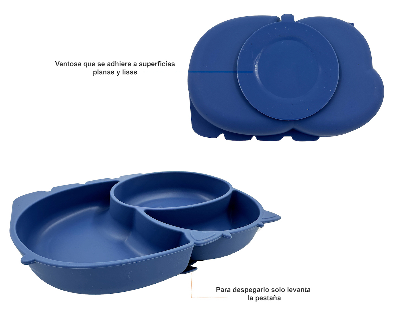 Vajilla para Bebé, Plato con Divisiones Adherente y Cubiertos en Silicon y Madera