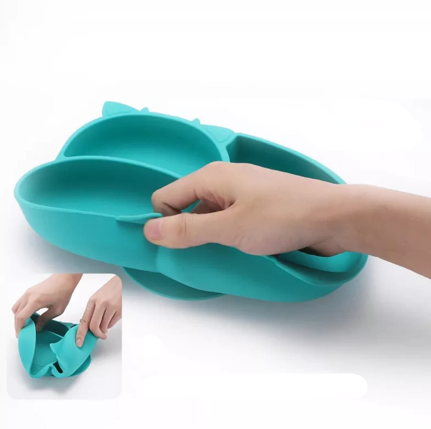 Vajilla para Bebé, Plato con Divisiones Adherente y Cubiertos en Silicon y Madera