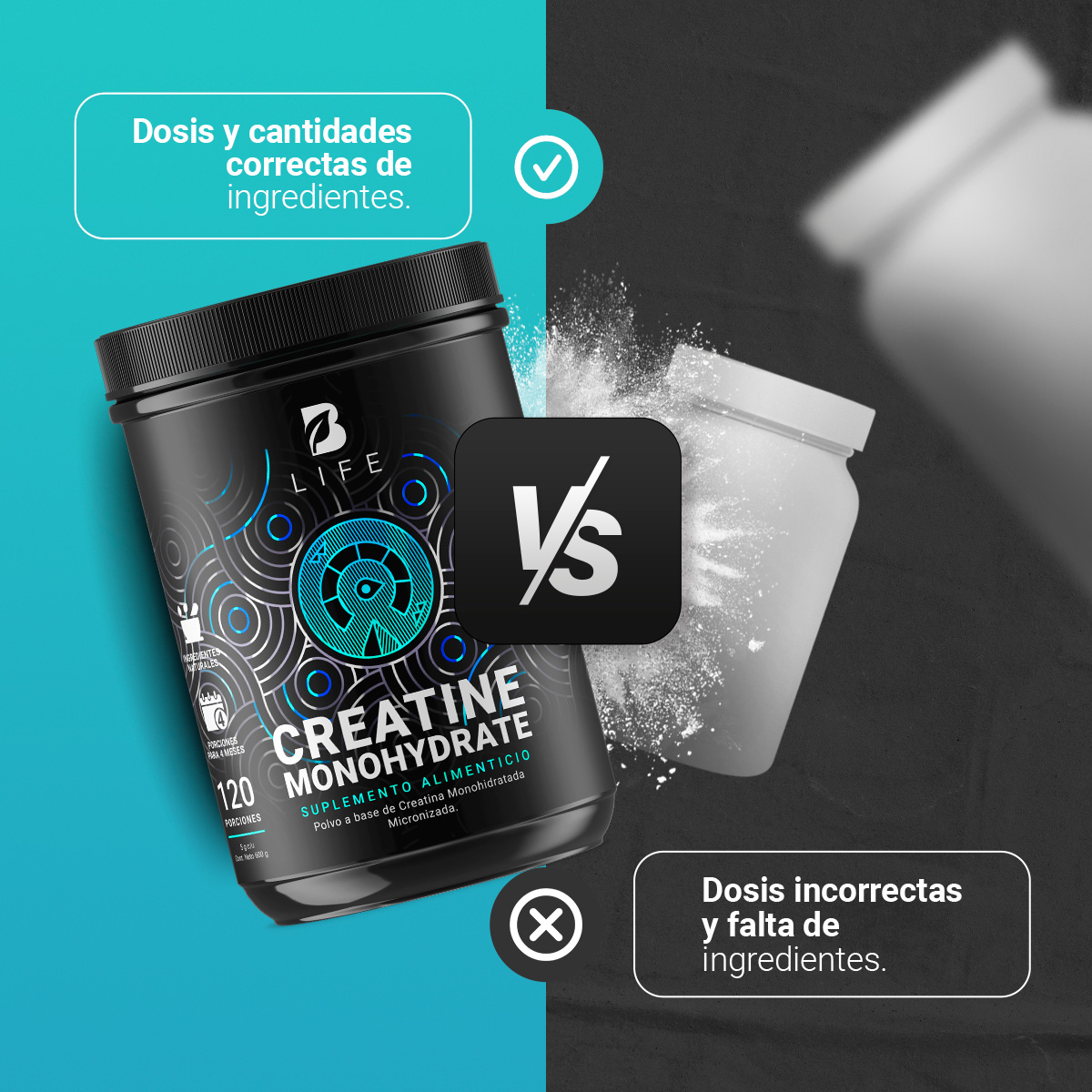 Creatina Monohidratada 120 Tomas. Creatine Monohydrate. B Life