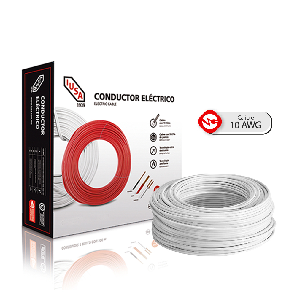 Caja 100 Mts Cable Iusa Blanco Thw Cal 10 Awg 100 cobre Color Blanco