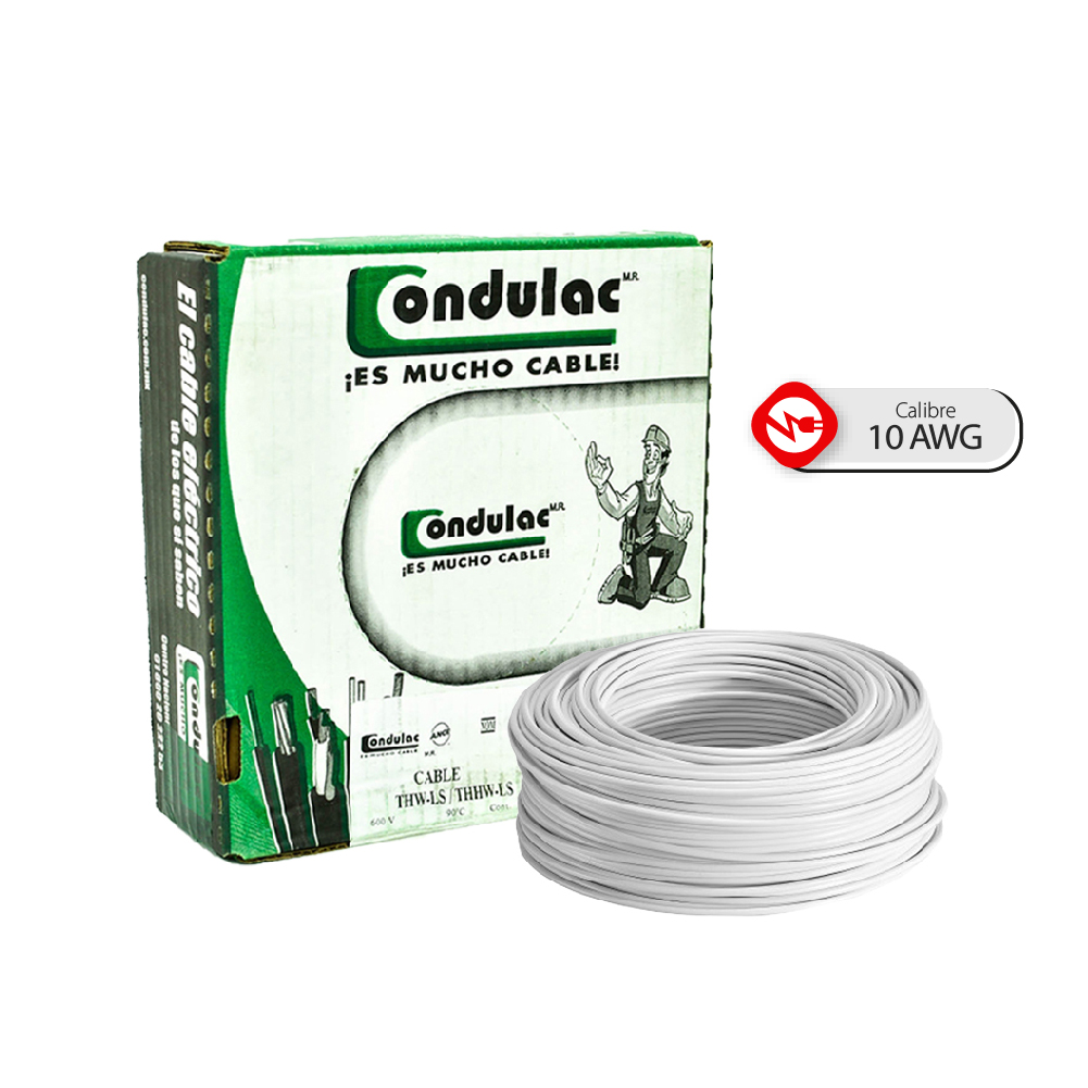 Caja 100 Mts, Cable eléctrico Blanco, Cal 10, 100% CONDULAC
