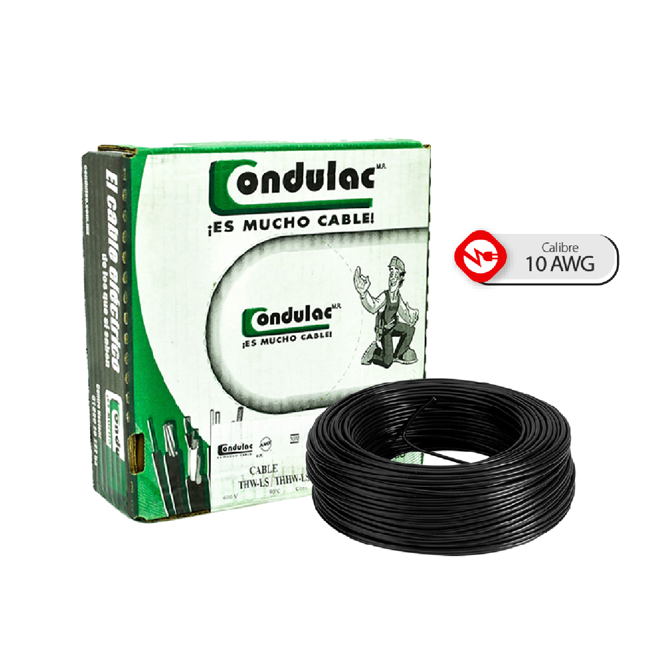 Caja 100 Mts, Cable eléctrico Negro, Cal 10, 100% CONDULAC