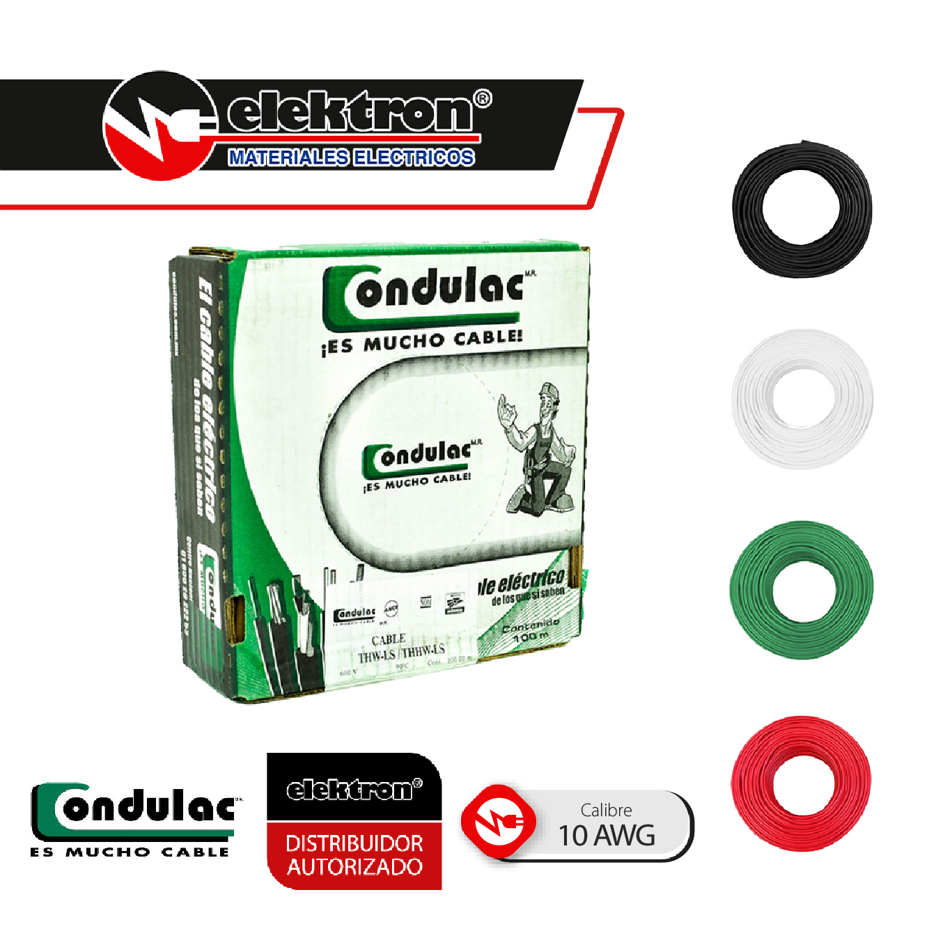 Caja 100 Mts, Cable eléctrico Negro, Cal 10, 100% CONDULAC