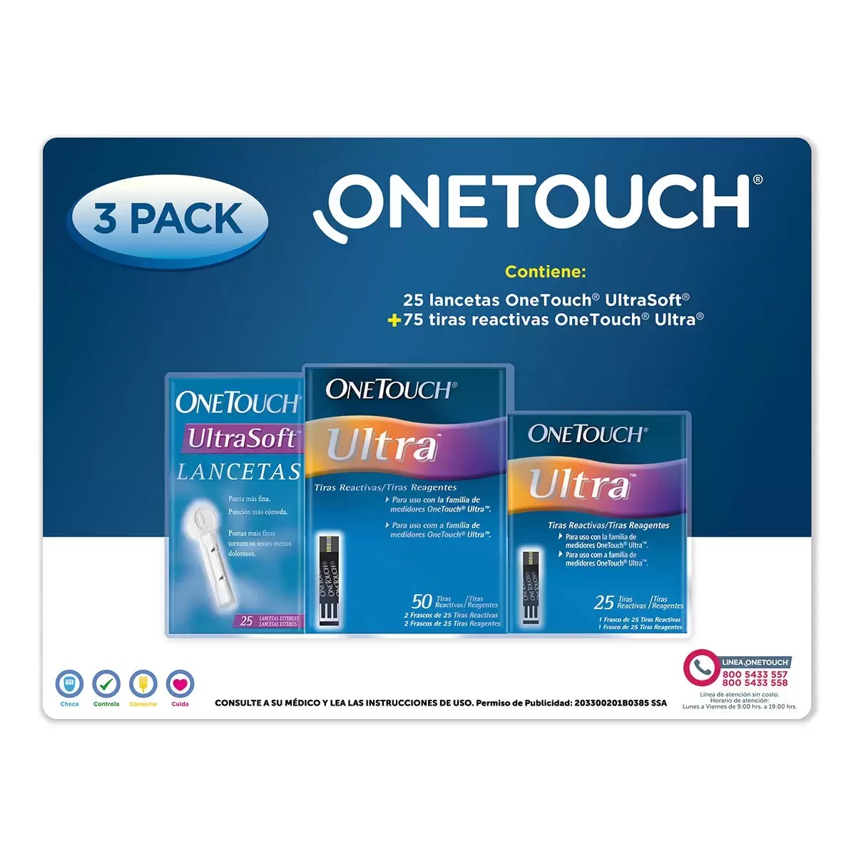 Pack One Touch Ultra 75 Tiras reactivas + 25 Lancetas Ultra Soft