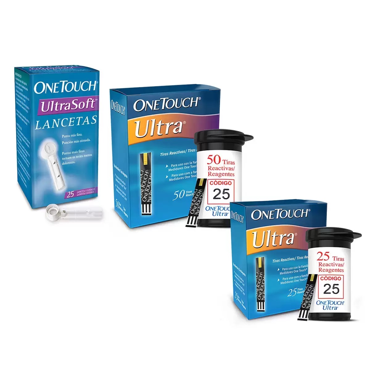 Pack One Touch Ultra 75 Tiras reactivas + 25 Lancetas Ultra Soft
