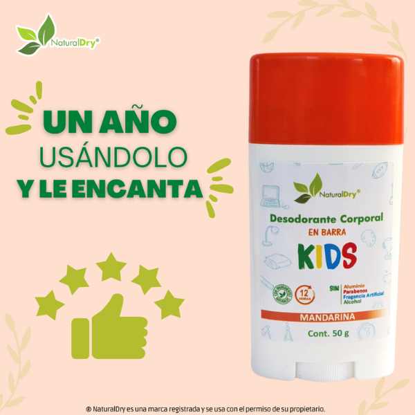 NaturalDry - 1 Desodorante corporal en barra KIDs- Sin aluminio - Neutraliza el mal olor