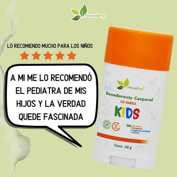 NaturalDry - 1 Desodorante corporal en barra KIDs- Sin aluminio - Neutraliza el mal olor
