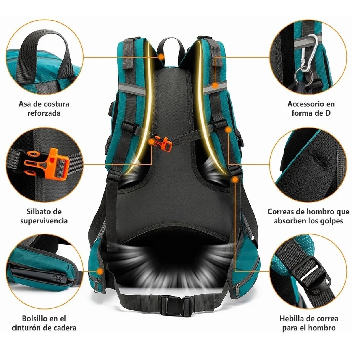 Mochila Impermeable 50l Para Senderismo Montañismo Turquesa