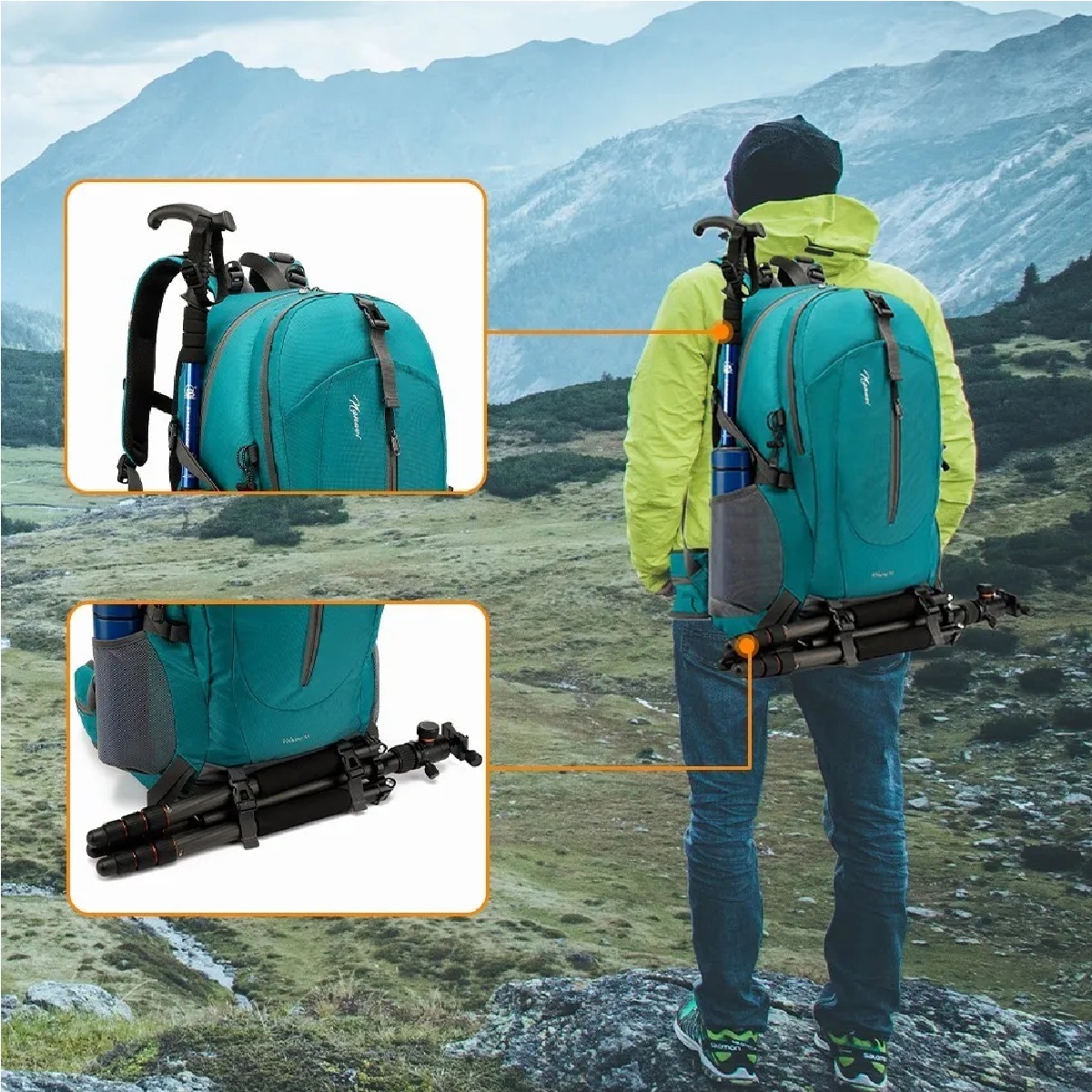 Mochila Impermeable 50l Para Senderismo Montañismo Turquesa