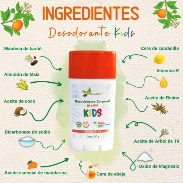NaturalDry - 1 Desodorante corporal en barra para niño - Sin aluminio - Neutraliza el mal olor