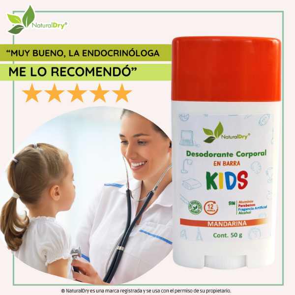 NaturalDry - 1 Desodorante corporal en barra para niño - Sin aluminio - Neutraliza el mal olor