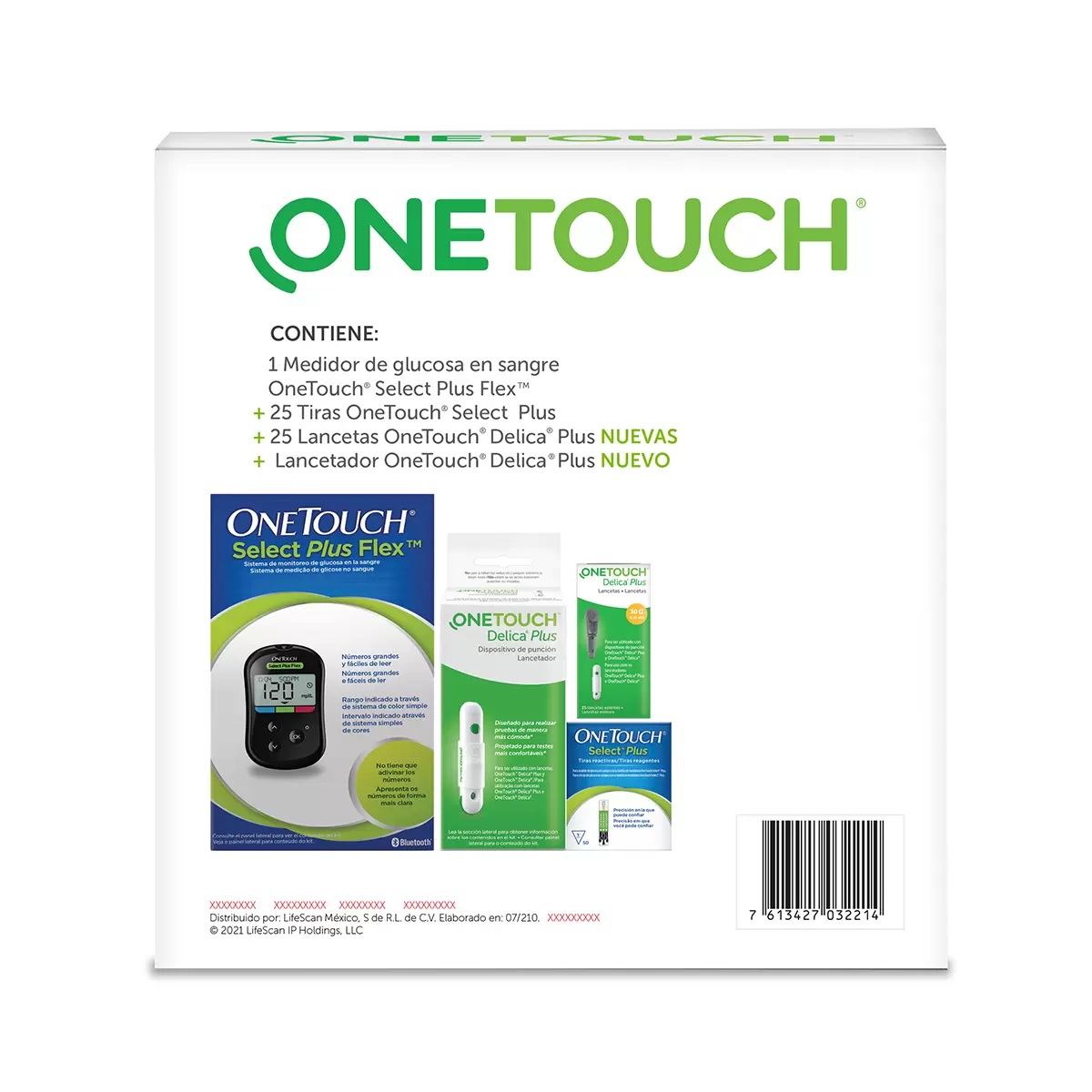Kit One Touch Select Plus Flex Glucómetro + 25 Tiras + 25 Lancetas + Lancetador
