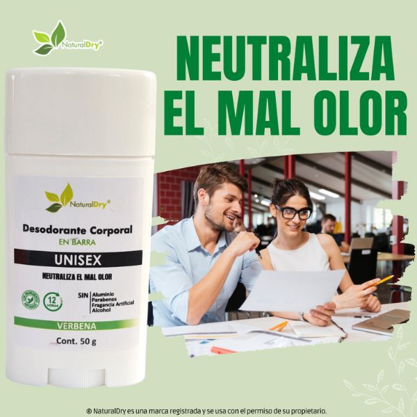 NaturalDry - 1 Desodorante corporal en barra unisex - Sin aluminio - Neutraliza el mal olor
